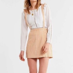 Urban Outfitters Rosie Ruffle Skirtall Overall in Coral Orange/Natural Size MED